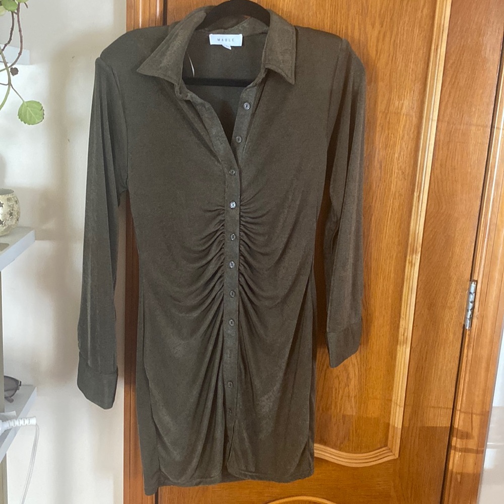 Mable  Ruched Collared Mini Dress  Size Large